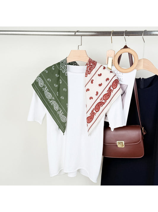 Scarvii - Vintage Paisley Print Colorblock Square Scarf