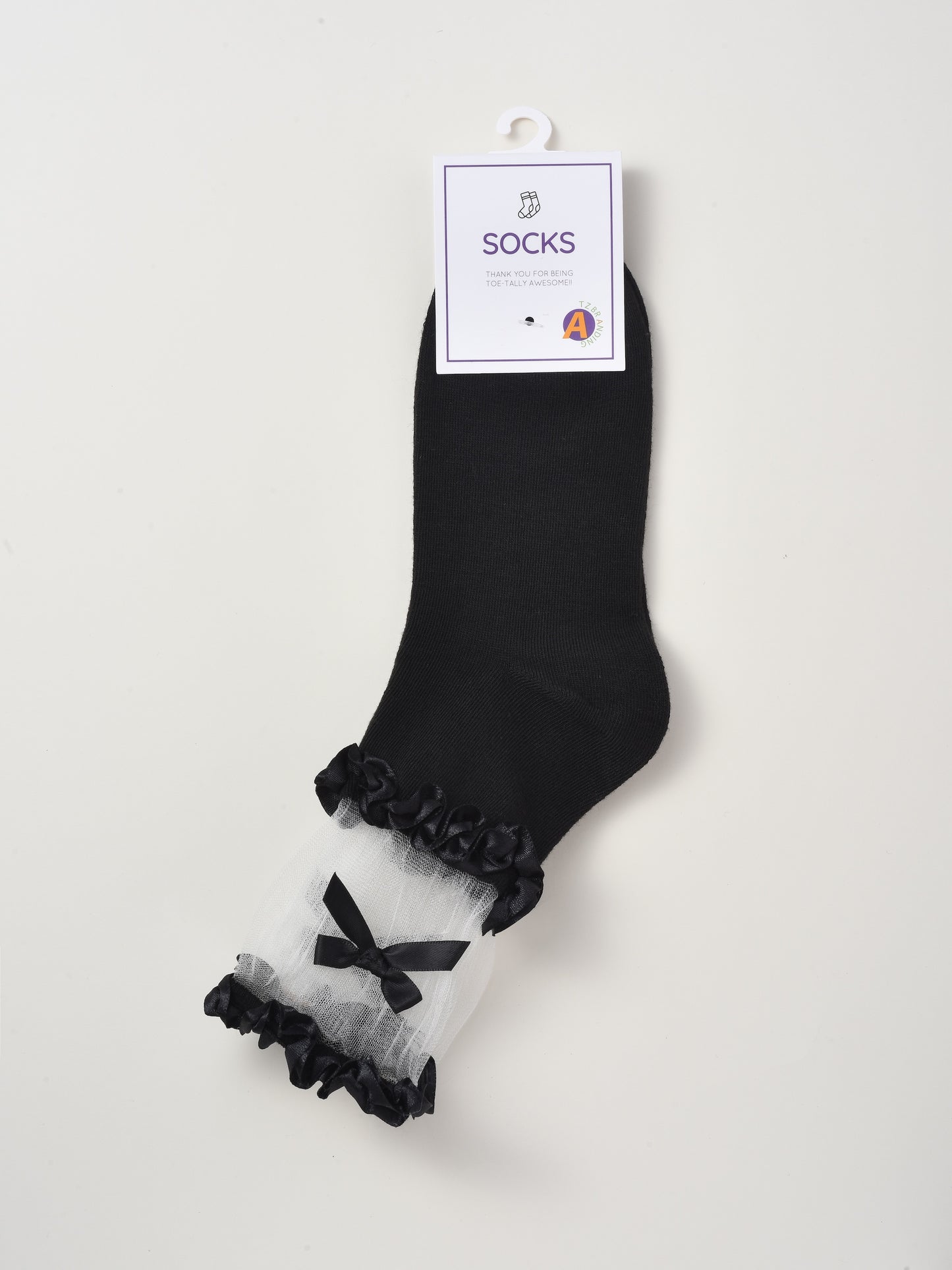 Rufia - Solid Color Lace Trim Bow Socks