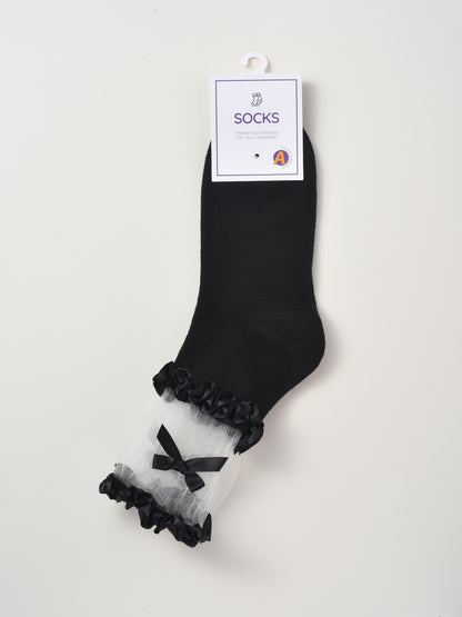 Rufia - Solid Color Lace Trim Bow Socks