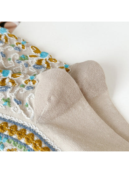 Rufia - Textured Floral Ribbon Socks