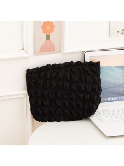 Cosbai - Puff-textured Solid Color and Stripes Zip Pouch