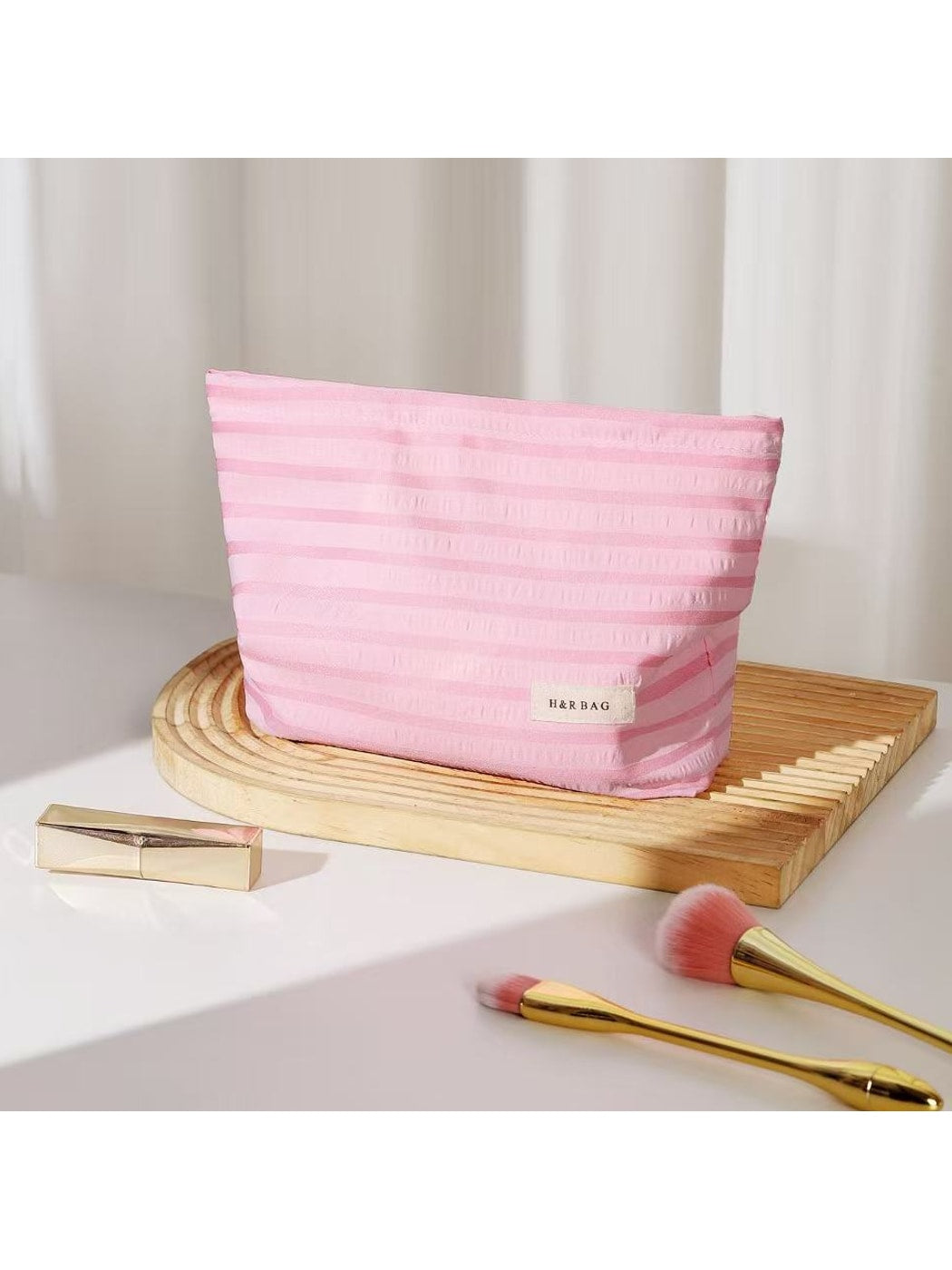 Cosbai - Striped Zipper Makeup Organizer Bag