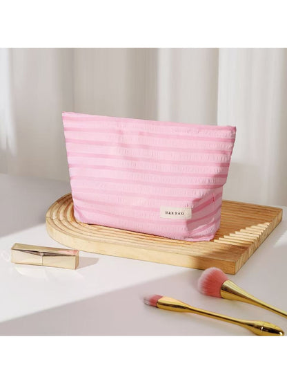 Cosbai - Striped Zipper Makeup Organizer Bag