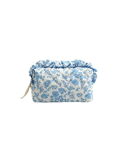 Cosbai - Ruffle Trim Quilted Cosmetic Organizer Bag