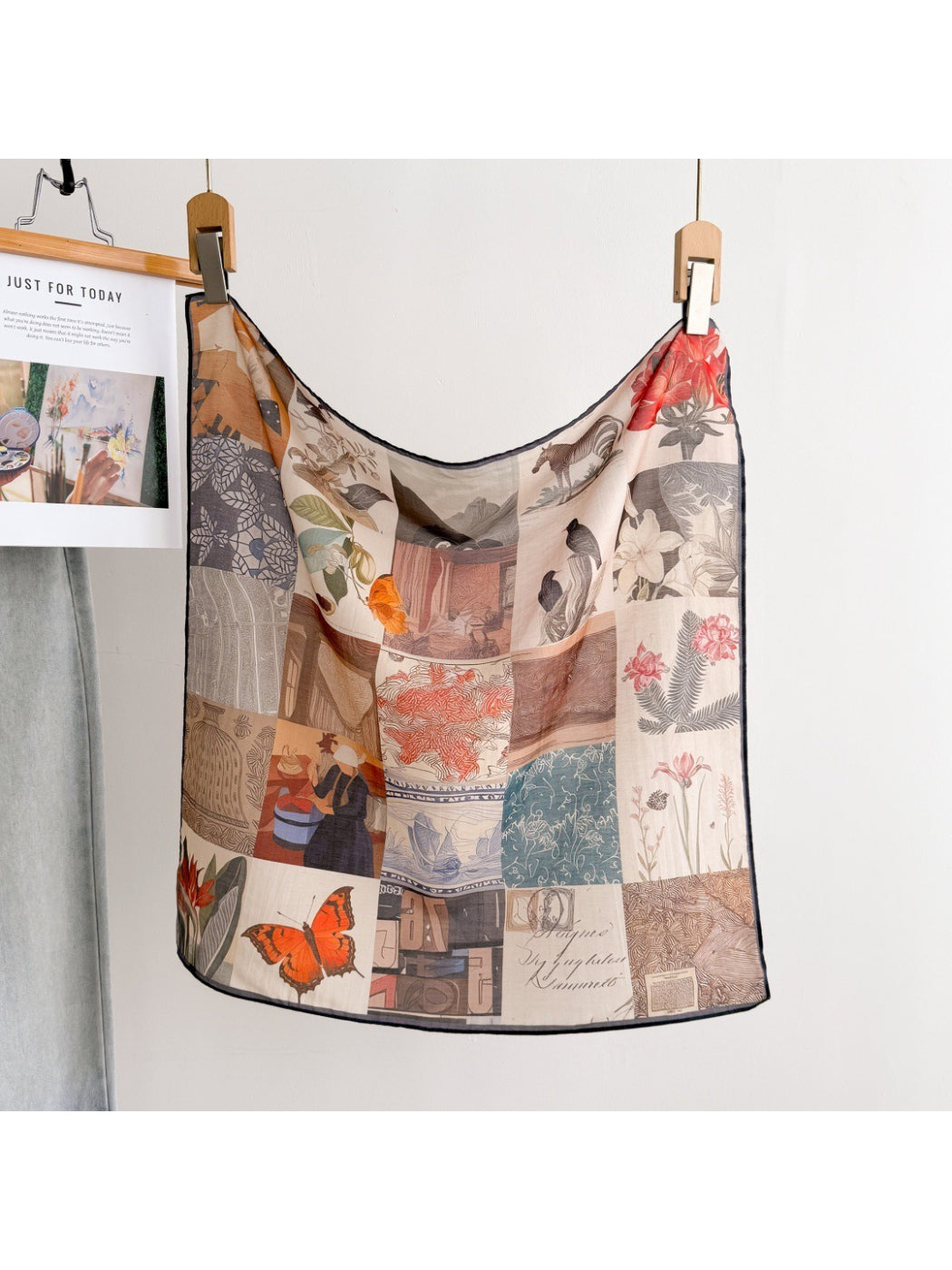 Scarvii boho patchwork scarf paired with casual outfit on model