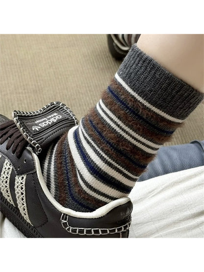 Rufia - Cozy Fuzzy Stripe Mid Calf Socks