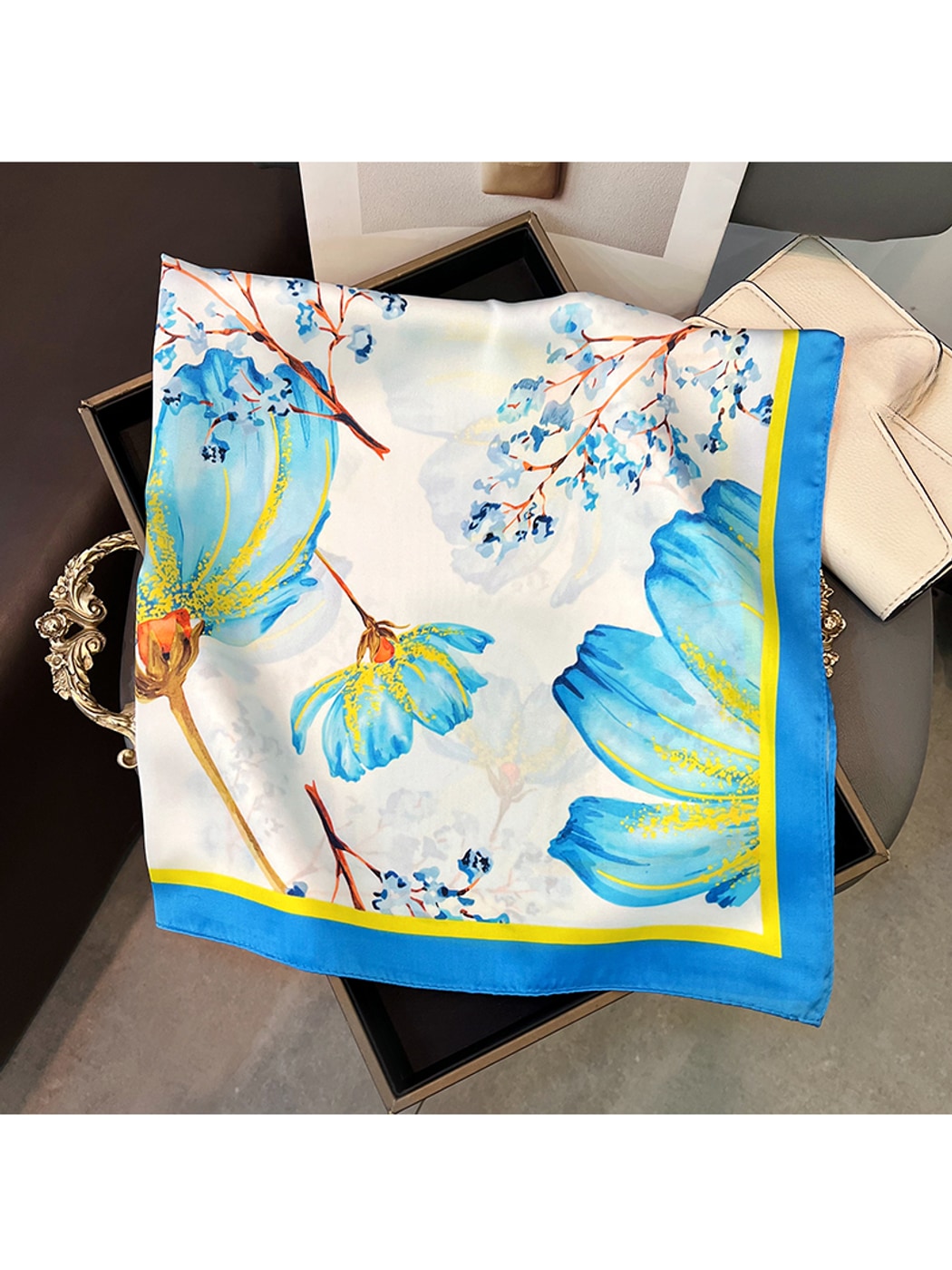 Scarvii - Floral Border Print Styling Square Scarf