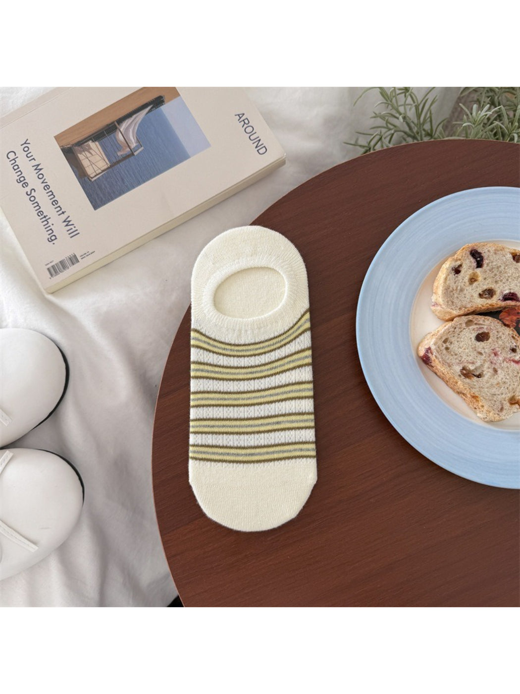 Rufia low cut socks displayed flat showing full striped pattern