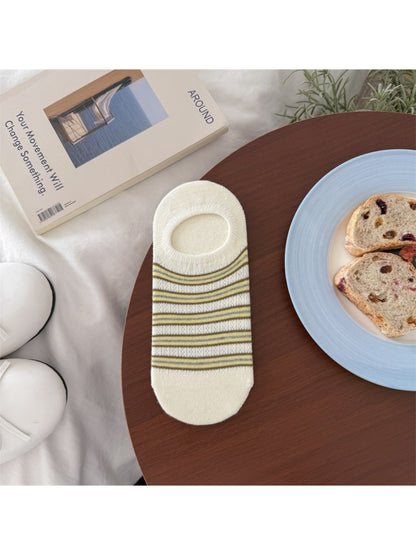 Rufia low cut socks displayed flat showing full striped pattern
