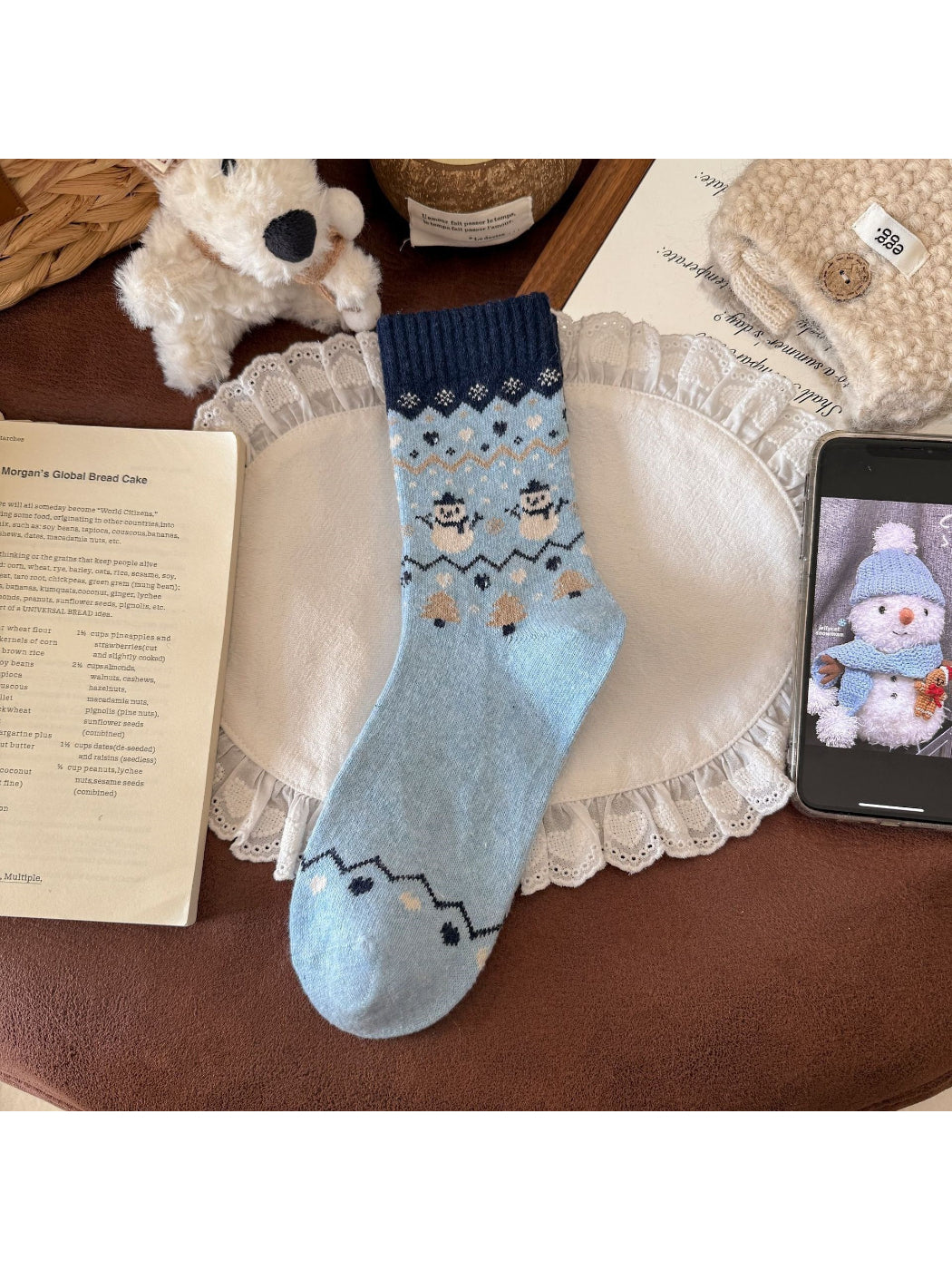 Rufia - Winter Snowman Pattern Crew Socks