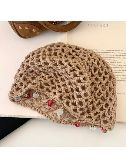 Haila - Boho Solid Color Openwork Knit Beanie