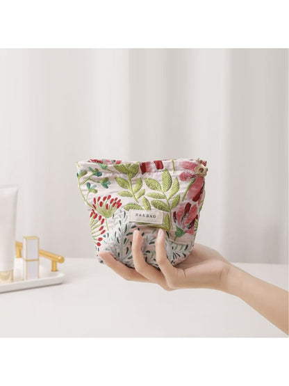 Cosbai - Fresh Floral Zipper Cosmetic Organizer Bag