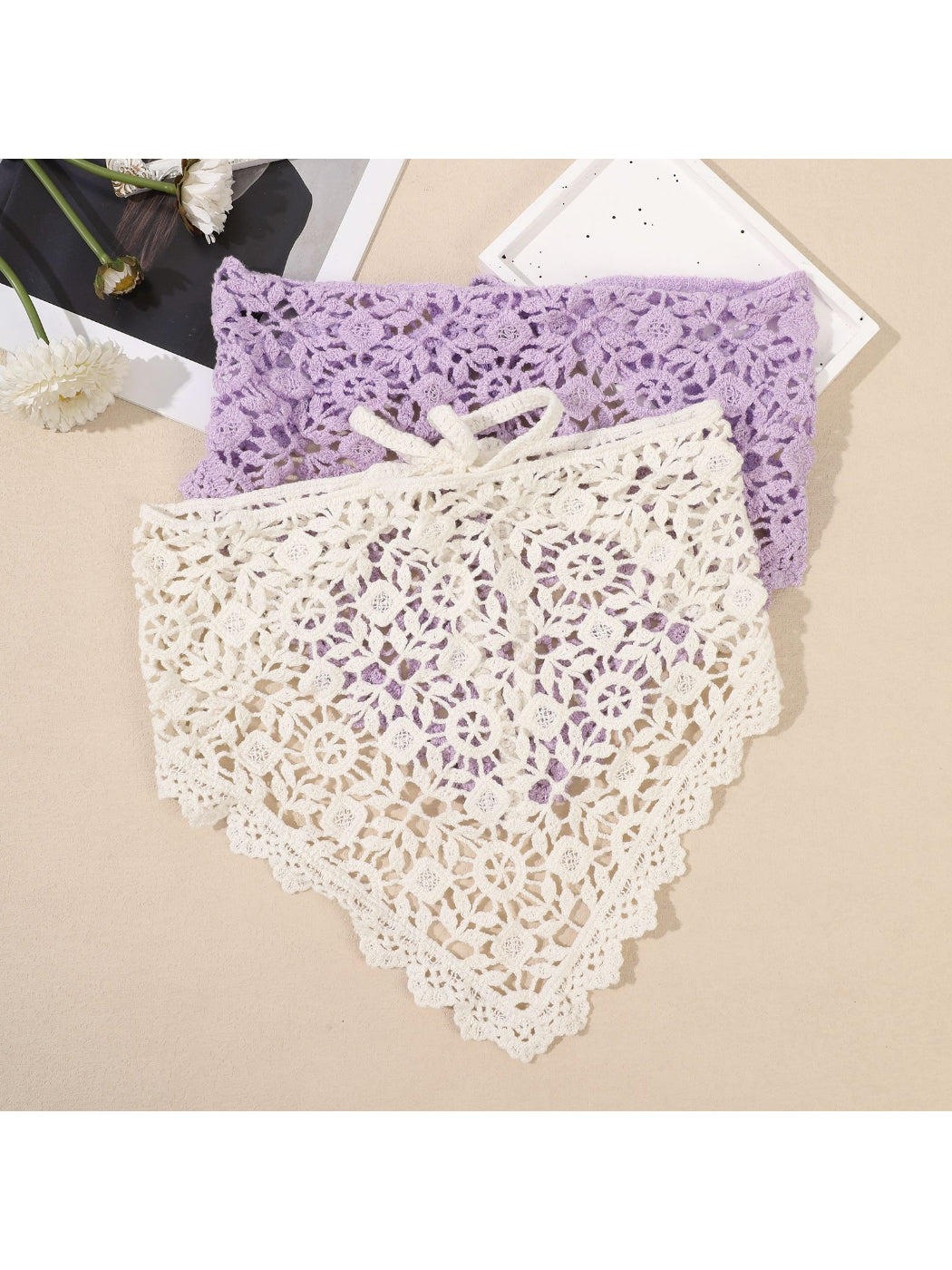 Scarvii Vintage Crochet Lace Triangle Scarf