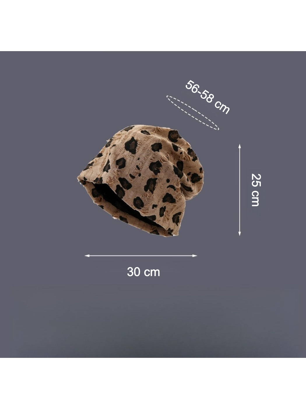 Haila - Vintage Distressed Slouch Beanie with Leopard Print