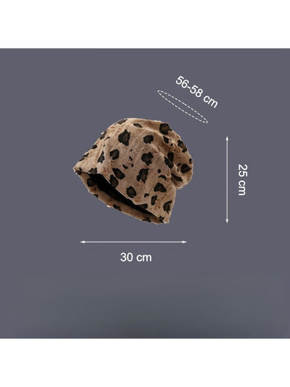 Haila - Vintage Distressed Slouch Beanie with Leopard Print