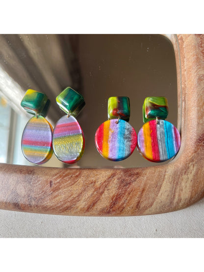 Earwish - Rainbow Stripe Drop Earrings