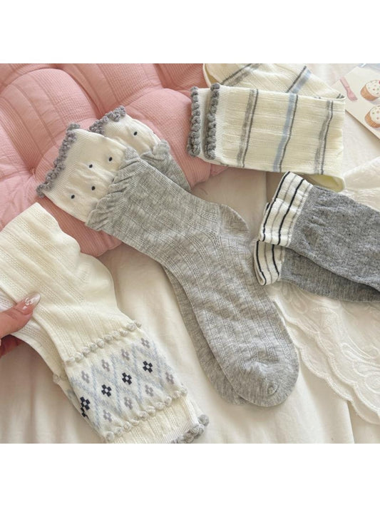 Rufia - Gray Tones Ruffle Crew Socks