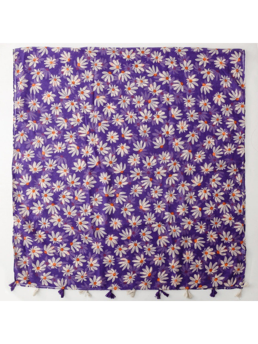 Scarvii Tiny Bloom Print Tassel Wrap spread out flat showing full floral pattern
