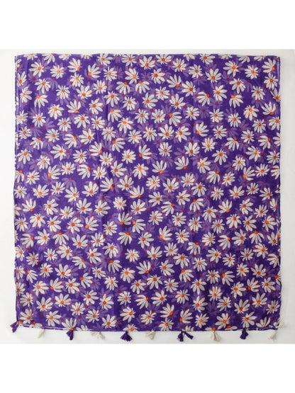 Scarvii Tiny Bloom Print Tassel Wrap spread out flat showing full floral pattern