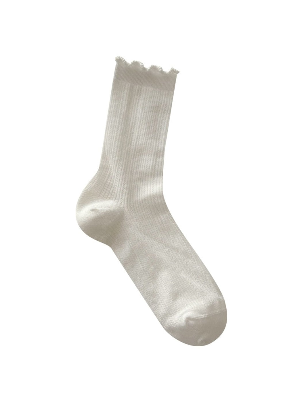 Rufia - Minimalist Solid Color Ruffles Trim Crew Socks
