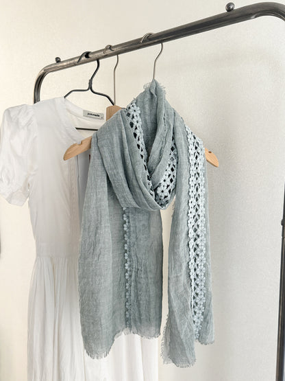 Scarvii - Lace Trim Crinkle Long Scarf