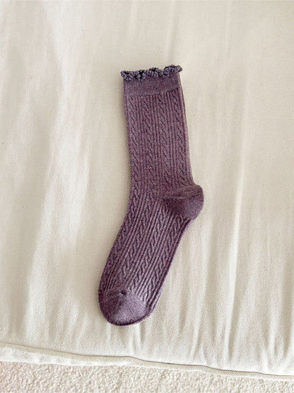 Rufia - Cable Knit Ruffle Cuff Crew Socks