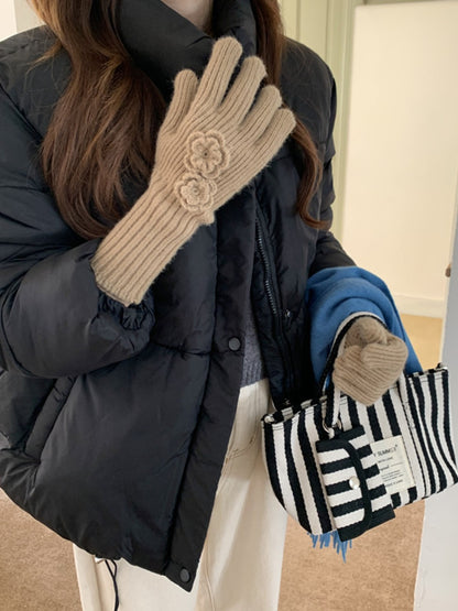 Gloving - Thickened Full-Cover Knitted Gloves with Flower