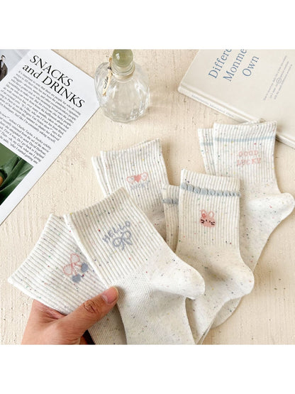Rufia - Simple Cartoon Pattern Heathered Crew Socks