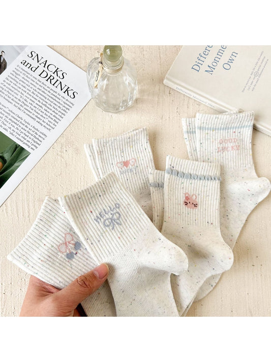Rufia - Simple Cartoon Pattern Heathered Crew Socks