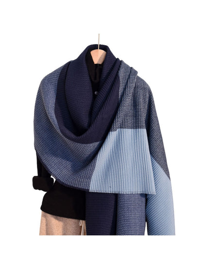 Scarvii - Pleated Colorblock Fringed Winter Scarf