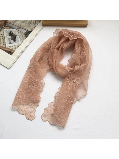 Scarvii - Elegant Sheer Embroidered Long Scarf