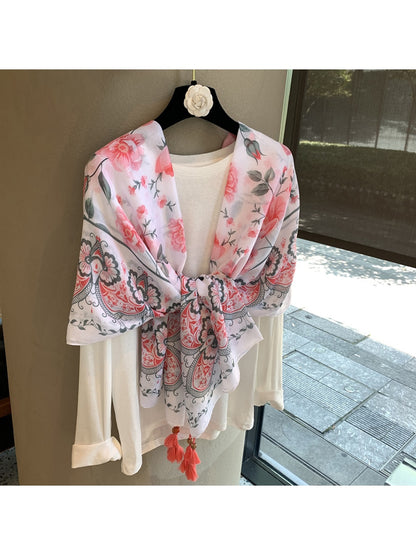 Scarvii - Floral Print Rectangular Shawl Scarf