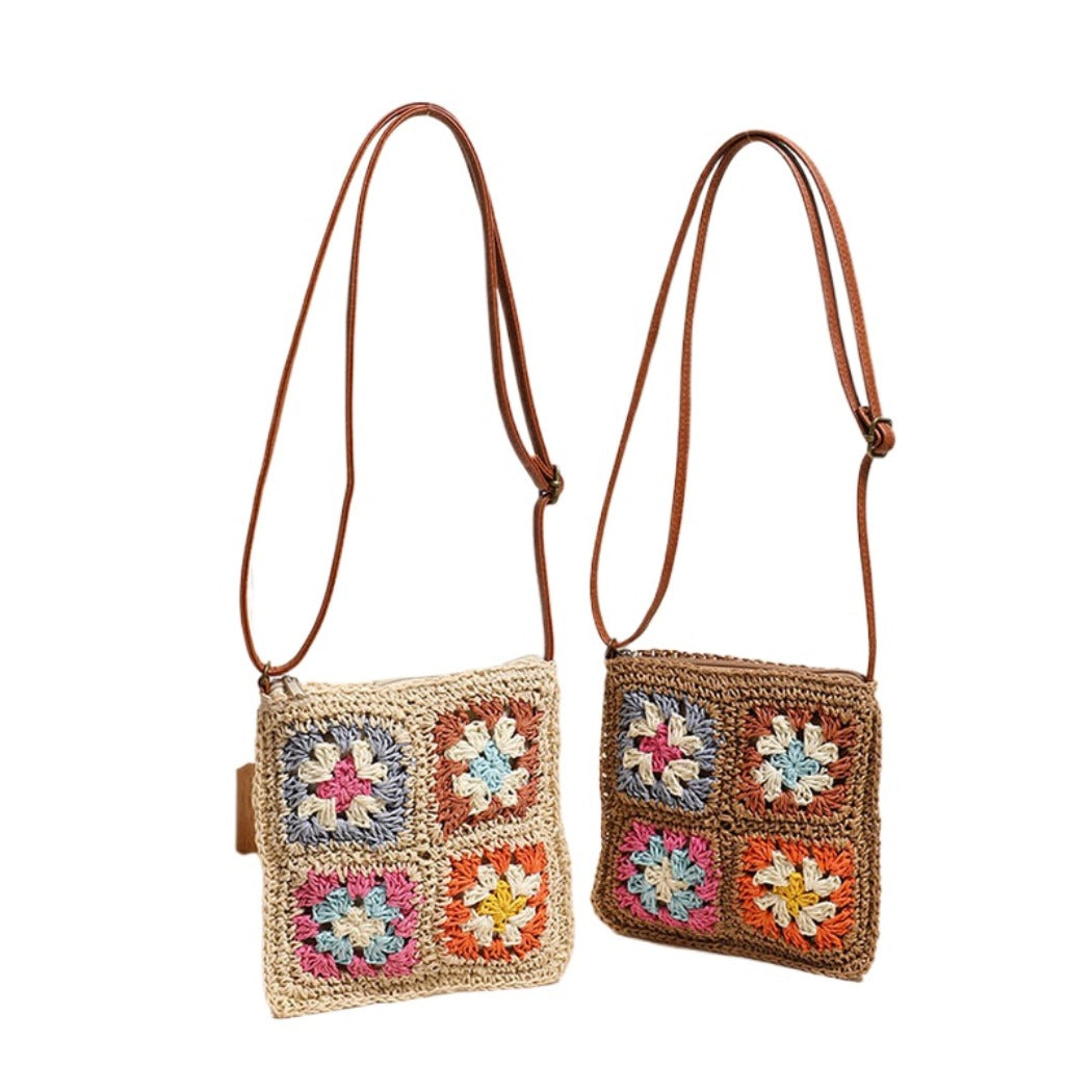 Cosbai - Vintage Square Crochet Flower Crossbody Bag