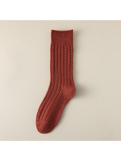 Rufia - Solid Color Ribbed Casual Crew Socks