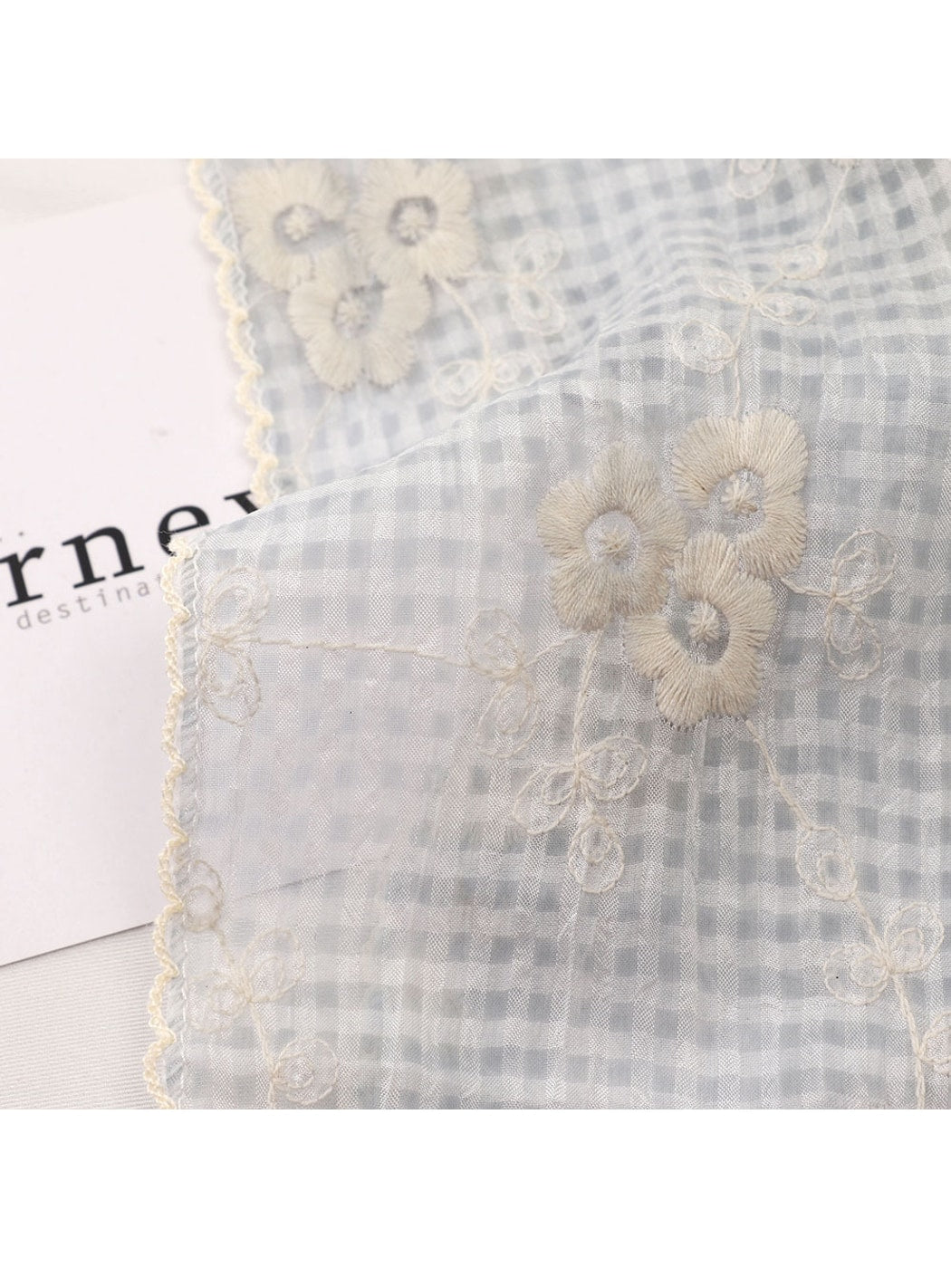 Scarvii - Grid Floral Lace Trim Triangle Bandana