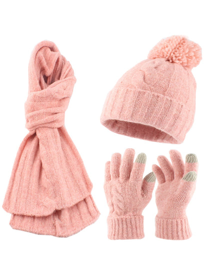 Haila - Round Top Knit Beanie Scarf Gloves Set