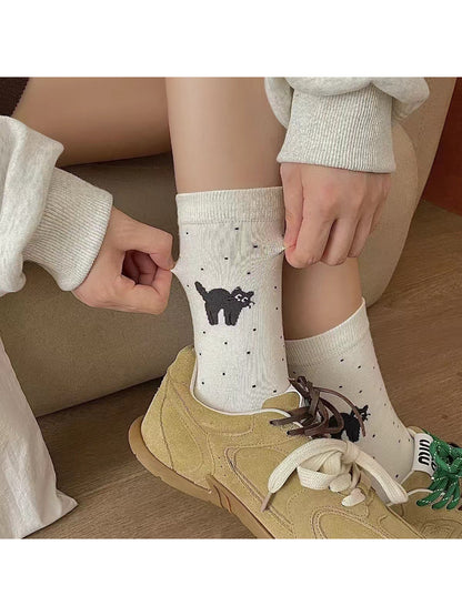 Rufia - Black Cat Dog Pattern Crew Socks