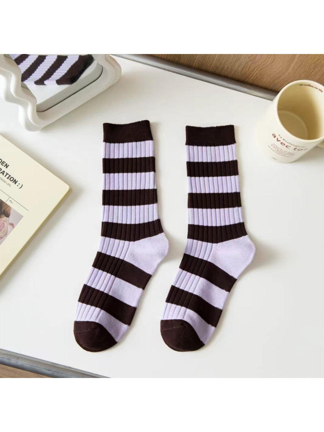 Rufia - College Style Wide Stripe Crew Socks