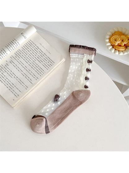 Rufia - Polka Dot Lace Trim Crew Socks