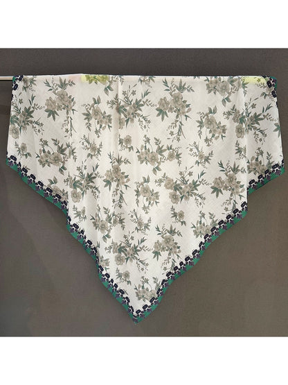 Scarvii - Botanical Print Colorblock Edge Square Scarf