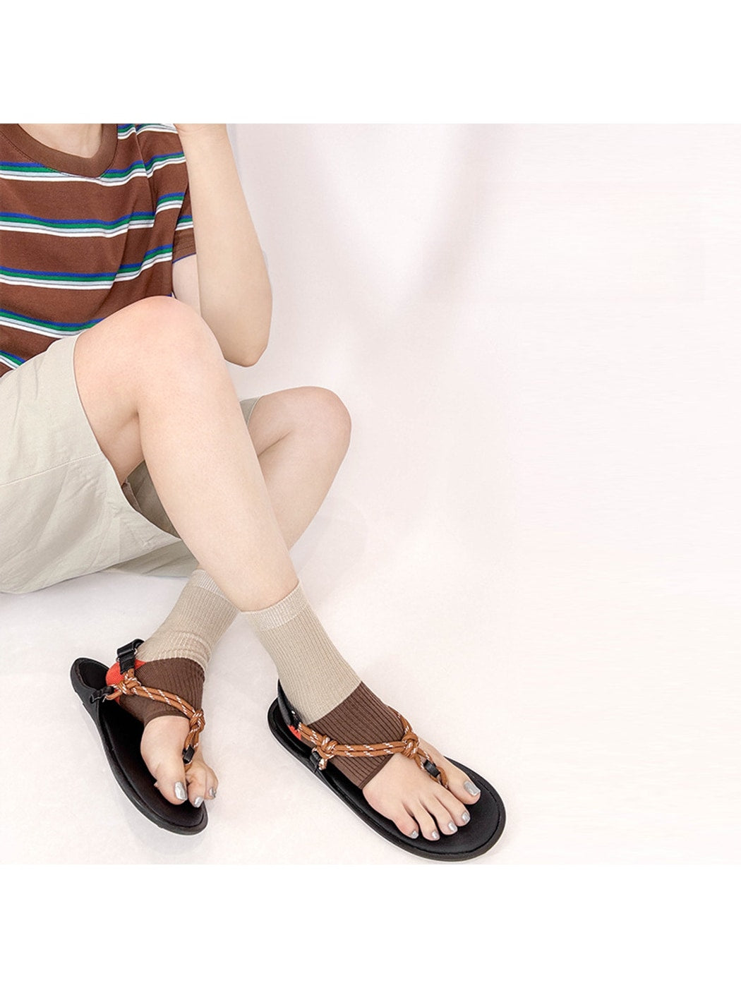 Rufia - Color Block Open-Toe Crew Socks