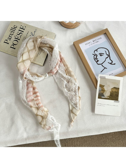 Scarvii - Lace Double Layer Floral Long Narrow Scarf
