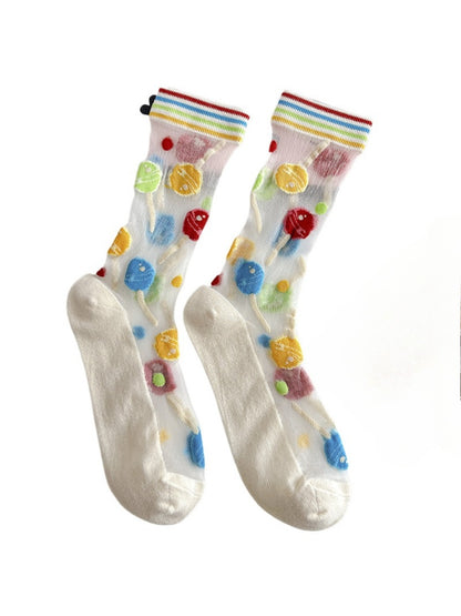 Rufia - Retro Cute Thin Mid-Calf Socks - Sweet & Breezy