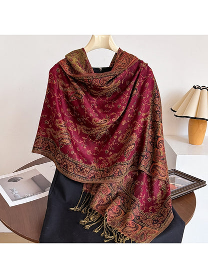 Scarvii - Vintage Paisley Print Fringe Scarf