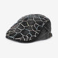 Haila washed denim vintage retro newsboy cap displayed flat with visible stitching