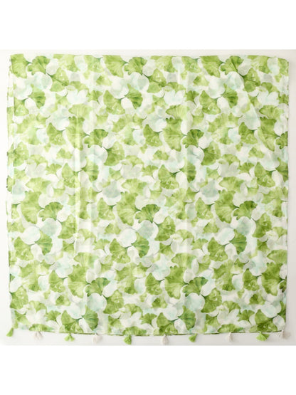 Scarvii - Bohemian Green Travel Scarf with Ginkgo Leaf