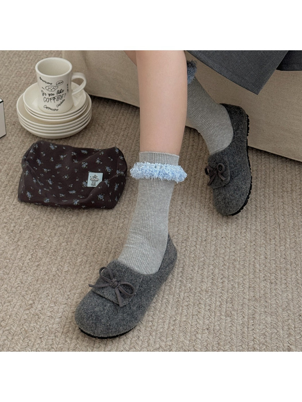 Rufia - Cute Plush Lace Trim Mid-Calf Socks