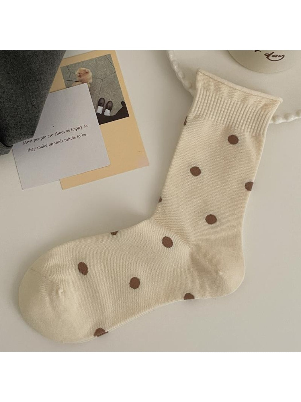 Rufia - Brown Cute Bear Pattern Crew Socks