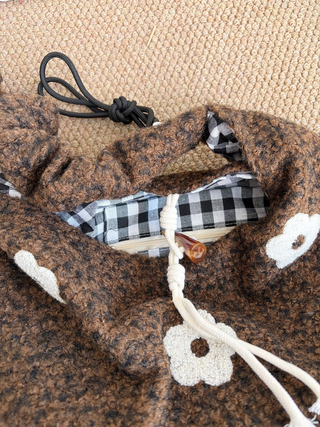 Cosbai floral knit bag styled with casual outfit and accessories