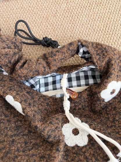 Cosbai floral knit bag styled with casual outfit and accessories